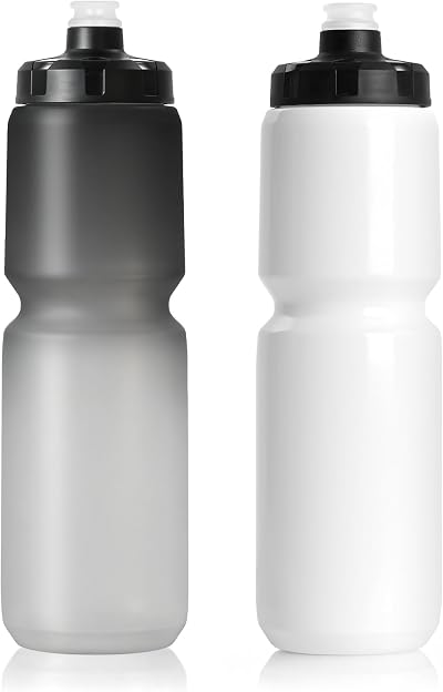 32oz Squeeze Sports Water Bottle 2 Pack Bike Water Bottle 1L Cycling Bottle BPA-free Reusable for Bicycle Running Hiking Gym & Outdoor Fits Most Bike Cages Black White and White
