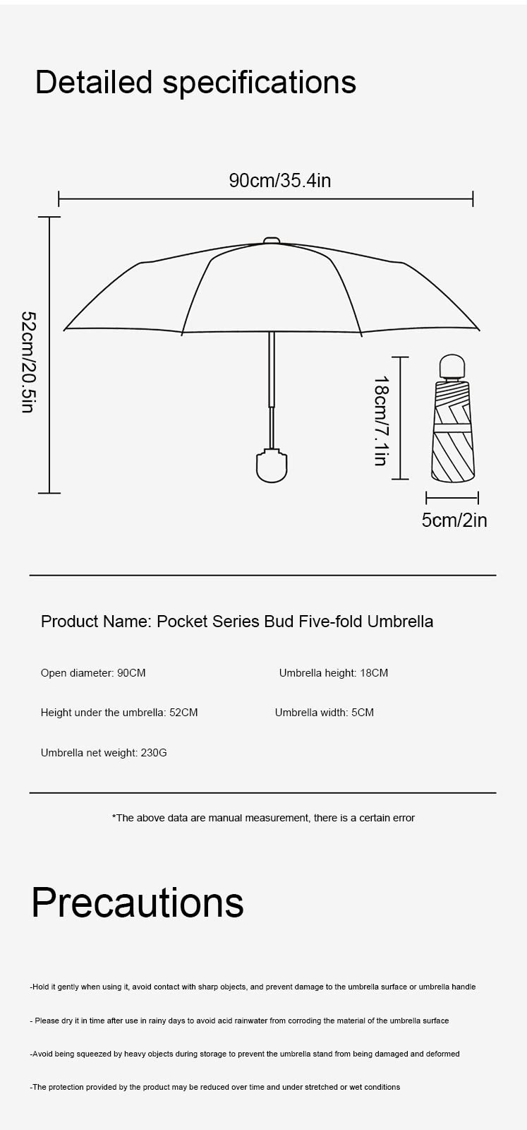 Paraguas de Viaje para Bolso con Estuche, Paraguas portátil, Ligero, Compacto, Resistente al Viento, con 99% de protección UV para Mujeres y Hombres