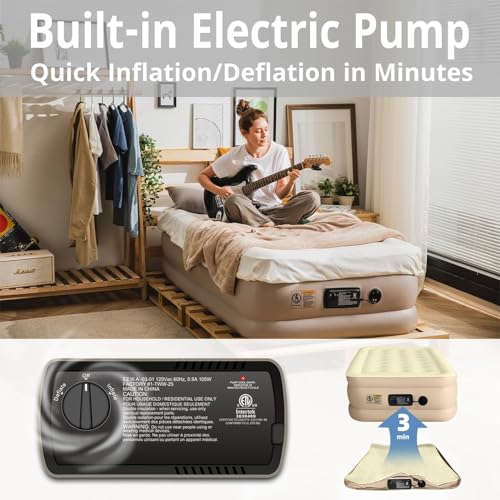 Image of Single Air Bed, Inflatable Mattres with Free Electric Pump, Quick Self-Inflation /Deflation Guest Air Mattress, Blow Up Bed for Home Camping Versatile Sofa Cum Air Folding Sofa Bed-Long-Lasting (AA)
