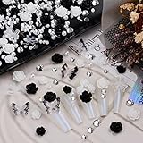 Umillars 3D Flowers Nail Art Charms Rhinestones Kit,Acrylic Black White Camellia Rose Flower 3D Butt