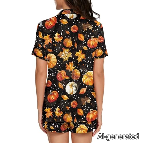Image of Renewold Women's Short Sleeve Pajama Set Button Down Sleepwear with Notch Collar Soft Lounge Top and Shorts with Pockets