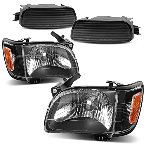 Image of oEdRo Headlight Assembly Compatible with 2001 2002 2003 2004 Tacoma Headlamp with Bumper Light Amber Reflector Clear Lens Black Housing