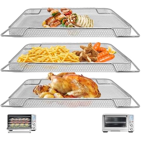 GCQ Smart Oven Air Fryer Pro Accessories for Breville BOV900BSS BOV950BSS, 16.5"D x 11.8"W x 0.5"H Food Grade Steel Dehydrate Mesh Baskets Accessories Tray for Breville Air Fryer Toaster Oven Cover