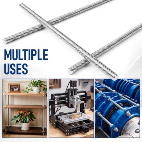 Image of 10 Pcs 304 Stainless Steel 1 /4 inch -20 Fully Threaded Rod, 12 inch Length Long Threaded Rods for Furniture Anchor Bolts, Clamps, Hangers and U-Bolts