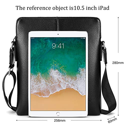 YumSur Mens Shoulder Bag, Leather Messenger Handbag Crossbody Bag for Men Purse iPad Bag for Business Office Work School with Adjustable Strap Black - Image 6