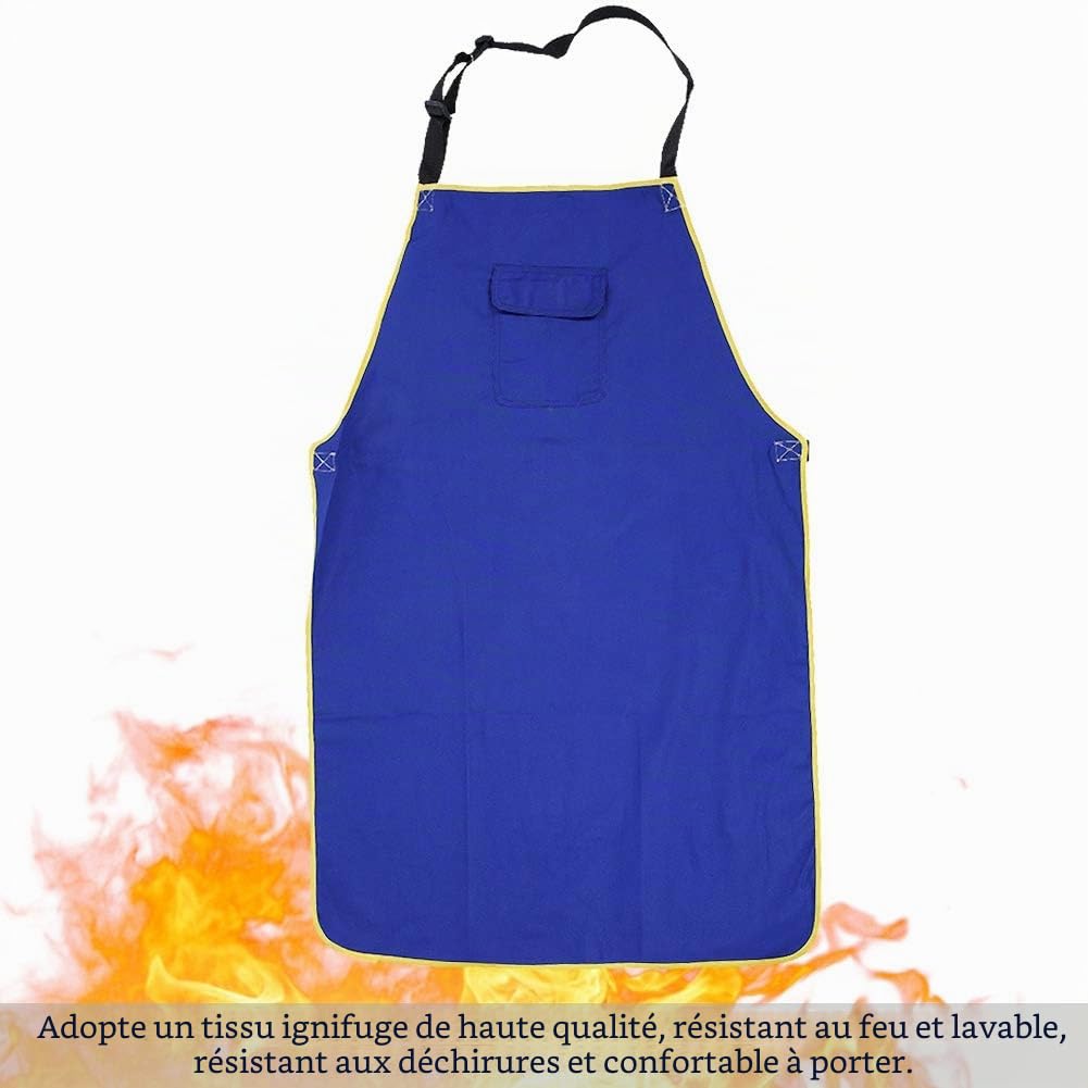 SONEW Tablier de protection ignifuge pour soudeur, tissu résistant au feu, lavable, avec poche avant, couleur bleu, taille M