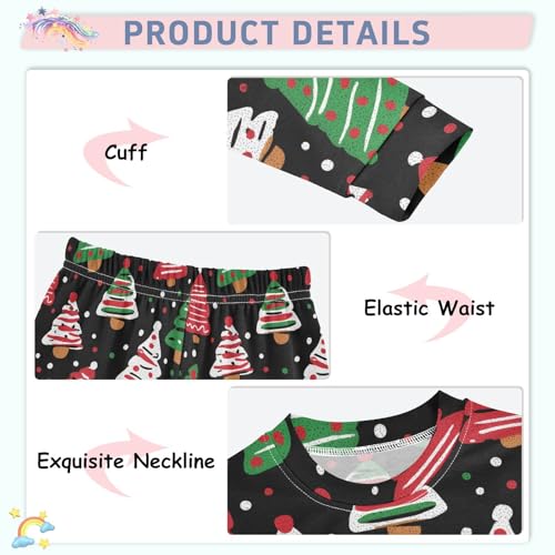 Pajama Sets Long Sleeve Christmas Trees on Black Background Soft Comfy Sleepwear 2 Piece PJS 3-8T4