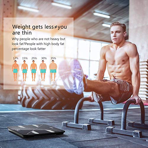 HOMEVER Scales for Body Weight, Smart Weight Scale with Bluetooth, BMI Bathroom Scales Digital Weight and Body Fat, Body Fat Scale with Smartphone APP, 8mm Tempered Glass Platform, 400 lbs - Black - Thumbnail 2
