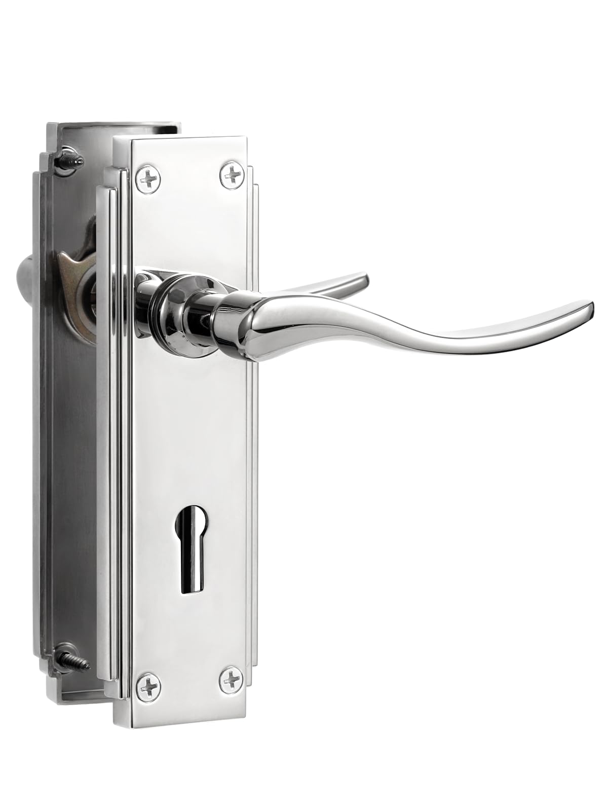 SORWDUERM 1 Pair Hanoverian Scroll Polished Chorme Internal Door Handles,Short Lock Lever Set for Interior Wooden Doors,Fits Standard UK Door,Zinc Alloy