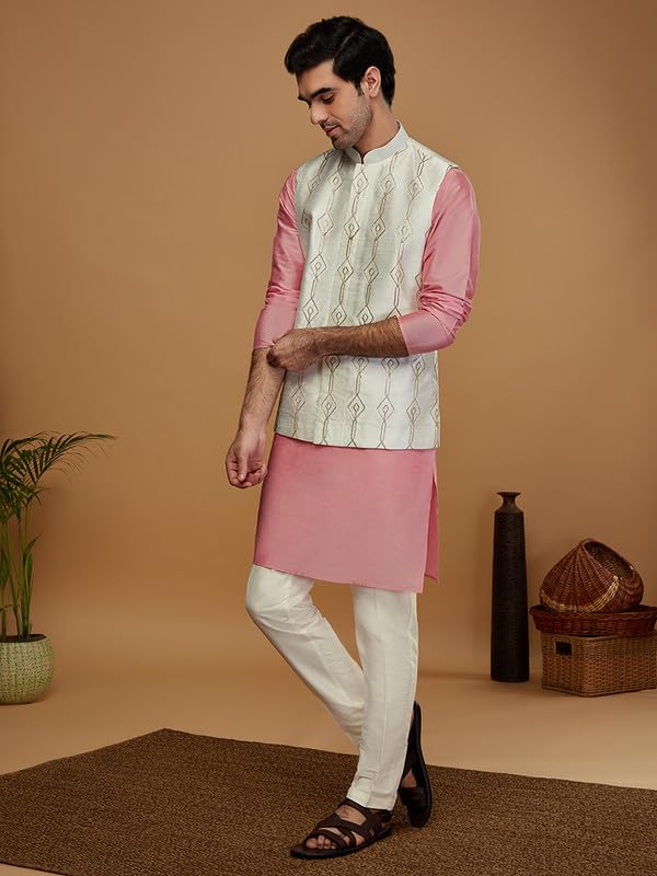 Image of KISAH Men's Navy Blue Printed Cotton Kurta - Regular Fit Long Tunic with Mandarin Collar | Ethnic Wear for Weddings & Festive Occasions