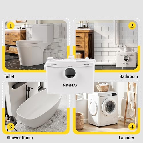 Image of 1500W Upflush Macerator Toilet Pump with Heavy-Duty Grinding Blade, 2800GPH Sewage Pump System, 32.8FT Lift, 4 Water Inlets & Dual Outlets for Basement Bathroom, Sink, Shower, Laundry