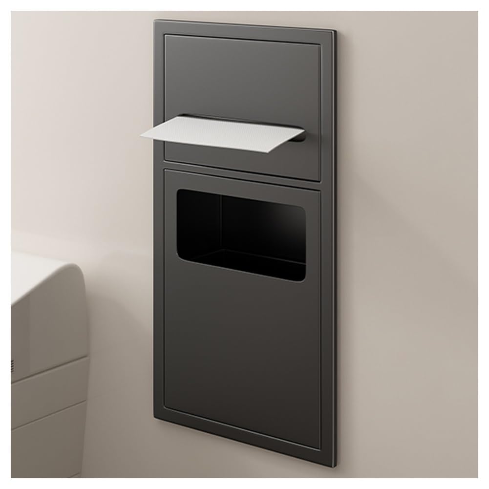 TXGJWRA Black Stainless Steel Bathroom Niche Recessed Shower Shelf Organizer with Waterproof Garbage Can Wall Inserted Storage Caddy