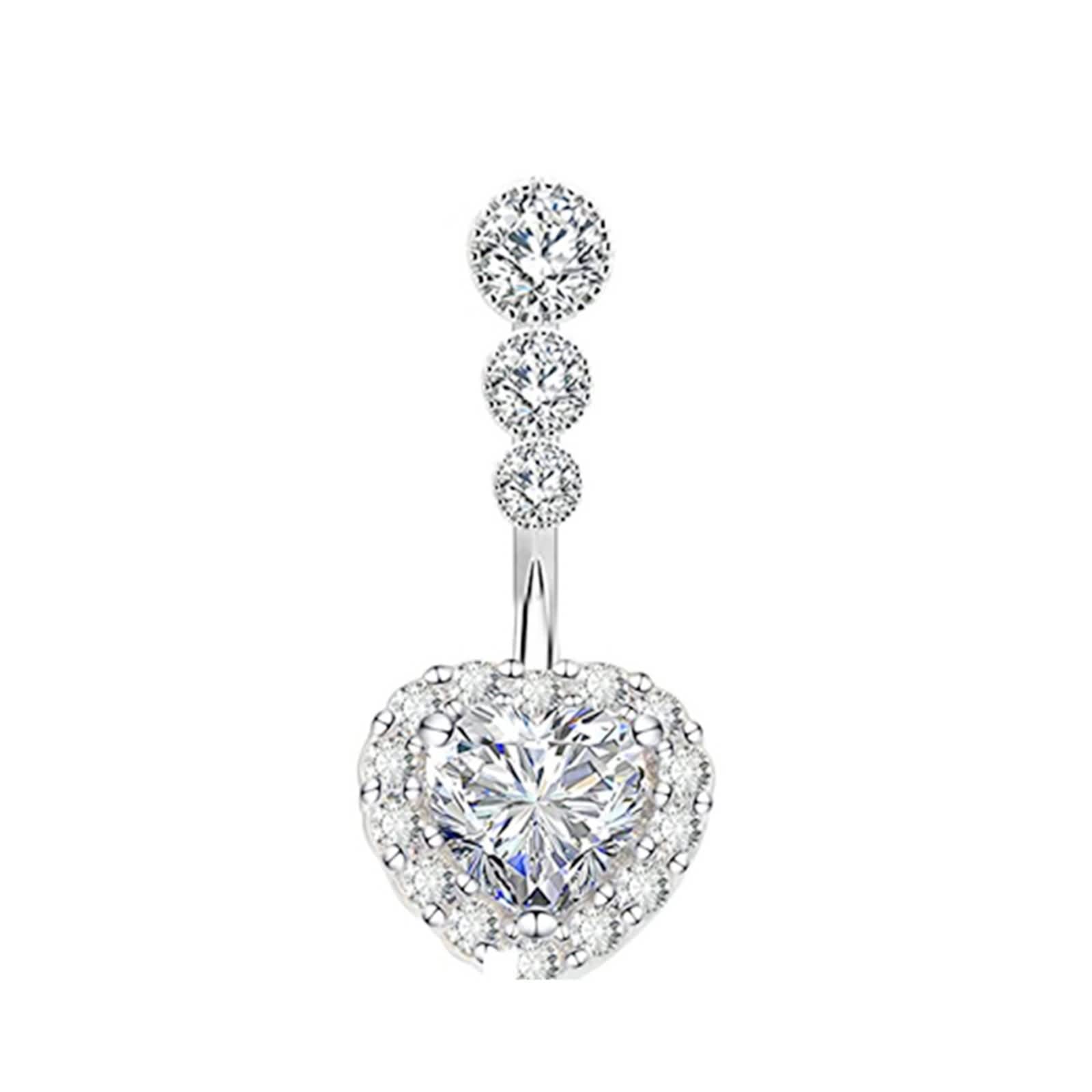 Nabelpiercing Chirurgenstahl, Bauchnabelpiercing Set 14 Gauge Schmuck Silber Herzblume und Runder Weißer Zirkonia 8 Stück