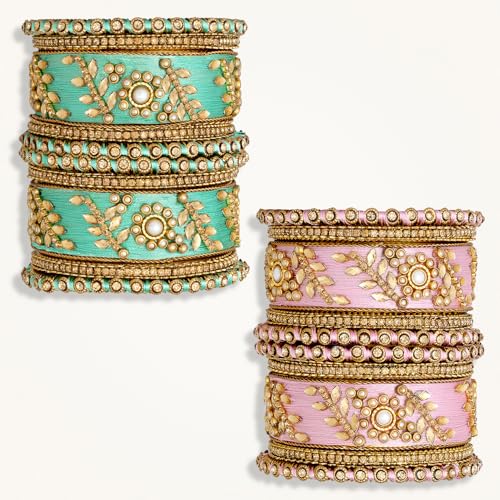 Image of Peora Silk Thread Kundan & Stone Studded Chuda Bangles Set Gift for Women