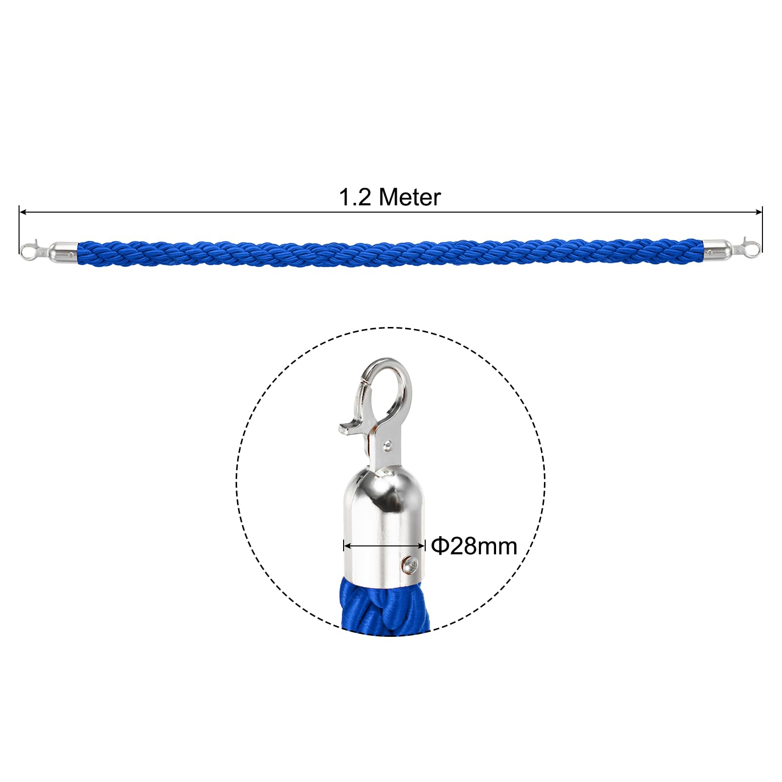 PATIKIL Stanchion Corda, 1,2m/3,9 Piedi Barriera Corda Corda di Sicurezza barriera per Pali Stand Coda Divisore Folla Controllo Hotel, Blu Argento