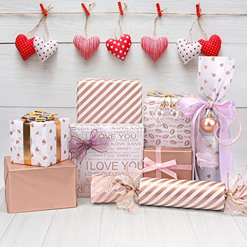 Image of Larcenciel Valentine's Day Tissue Paper, 50 Sheets Metallic Rose Gold Tissue Paper for Gift Bags & Gift Wrapping, Glitter Gift Tissue Paper Bulk, Pretty Gift Wraps for Birthday,9.7x13.8