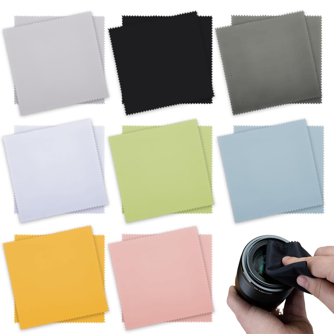 Pulisci Occhiali Da Vista 16 Panni In Microfibra Per Pulizia Di Occhiali, Lenti, Tablet, Telefoni, Laptop, 13Cm X 13Cm, Colori Assortiti Tra Nero, Grigio Chiaro, Grigio Scuro, Blu, Giallo, Bia