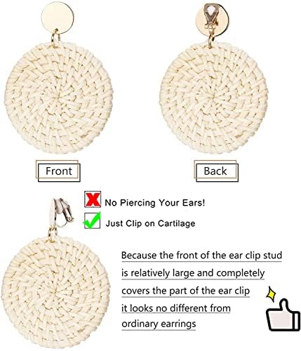 ADRAMATA 9 Pairs Clip on Earrings Drop Earrings for Women Bohemian Acrylic Dangle Rattan Earrings Clips Handmade Lightweight Geometric Tassel Hoop Beach Earrings Non Pierced Jewelry
