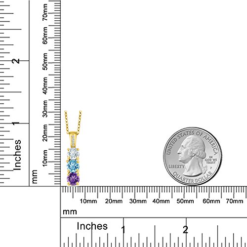 Gem Stone King Customized and Personalized Diamond and 3 Gemstone Birthstone Mother Necklaces In 18K Yellow Gold Plated Sterling Silver | 3-Stone Pendant Necklace For Women | Round 5MM4