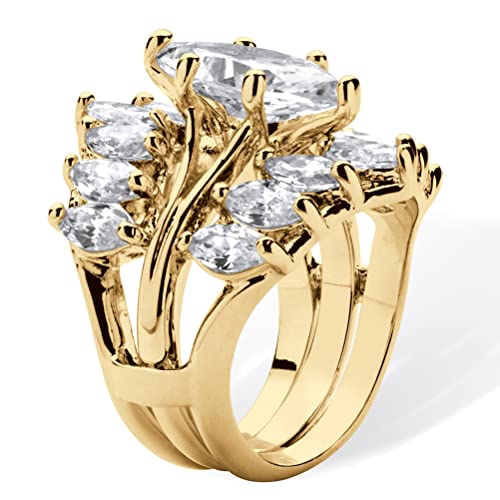 PalmBeach Goldtone Marquise Cut Cubic Zirconia Jacket Bridal Ring Set Sizes 5-102