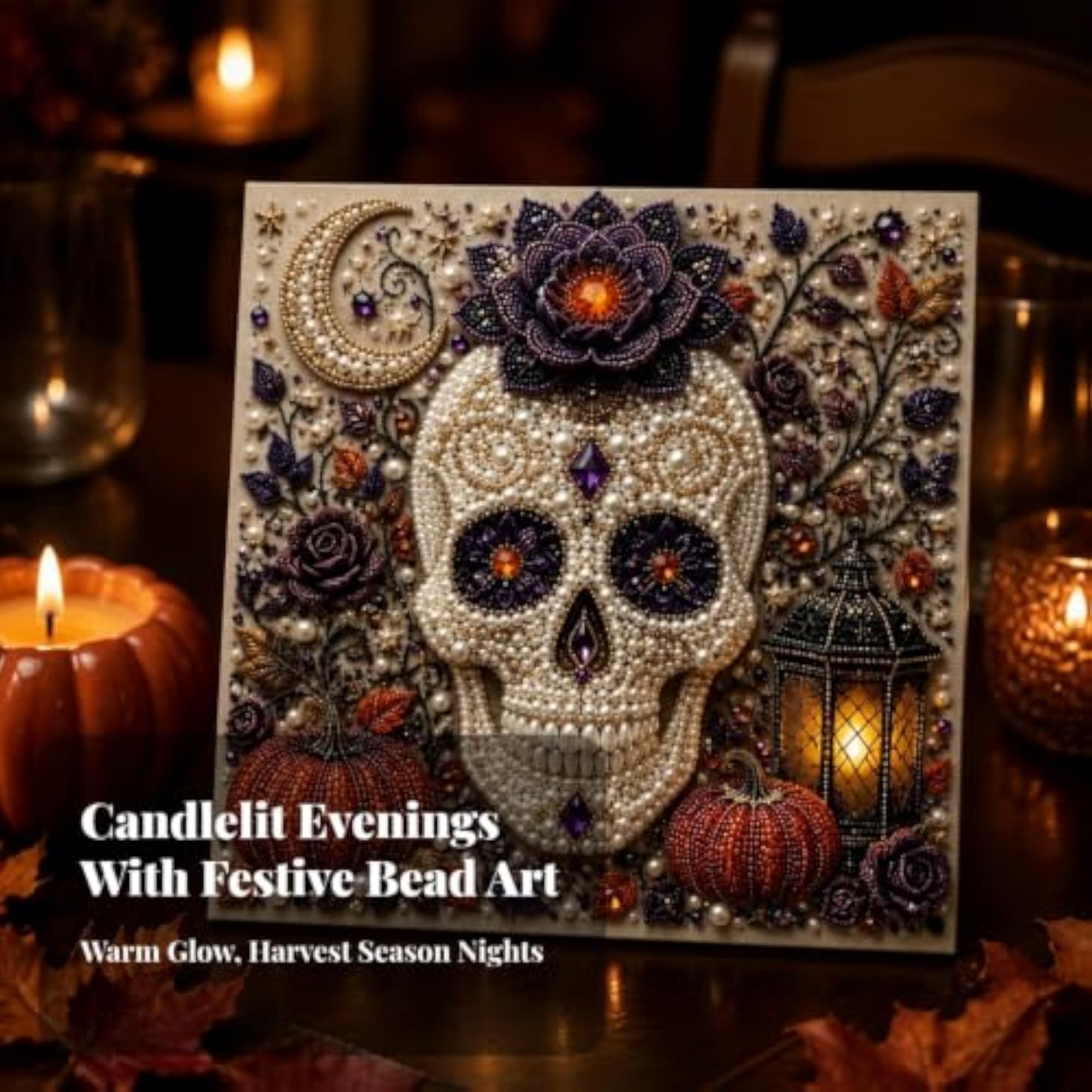 Halloween-Themed Pearl Diamond Painting Art with Frame