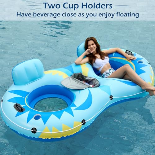 Image of Jasonwell Inflatable River Tube Float - 2 Person Heavy Duty River Float Pool Floats with Removable Cooler Lake Water Tubes for Floating River Raft Lounge Floatie with 2 Cup Holders for Adults (SB)