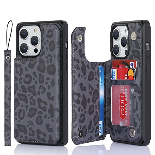 Image of Cavor for iPhone 14 Pro Case Wallet with Card Holder for Women,Stand and Strap,for iPhone 14 Pro Phone Case Full Body Shockproof Protective Case-Black