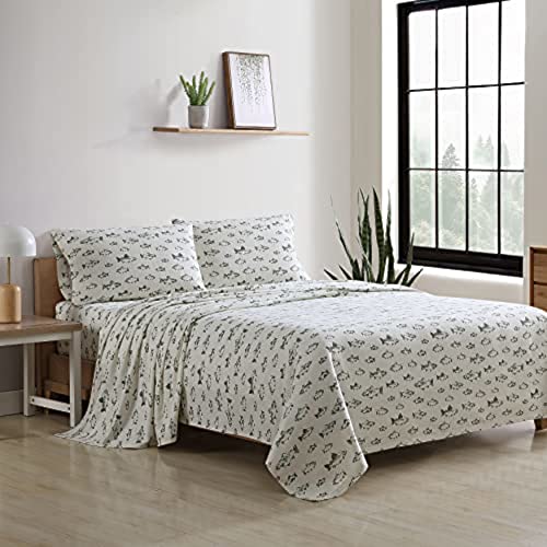 Eddie Bauer - Flannel Sheets Twin Size, Anti-Pilling & Wrinkle Resistant Cotton, Touchably Soft for All-Season Comfort - Bed Sheets with Matching Pillowcase & Fitted Sheet (School of Fish Green)