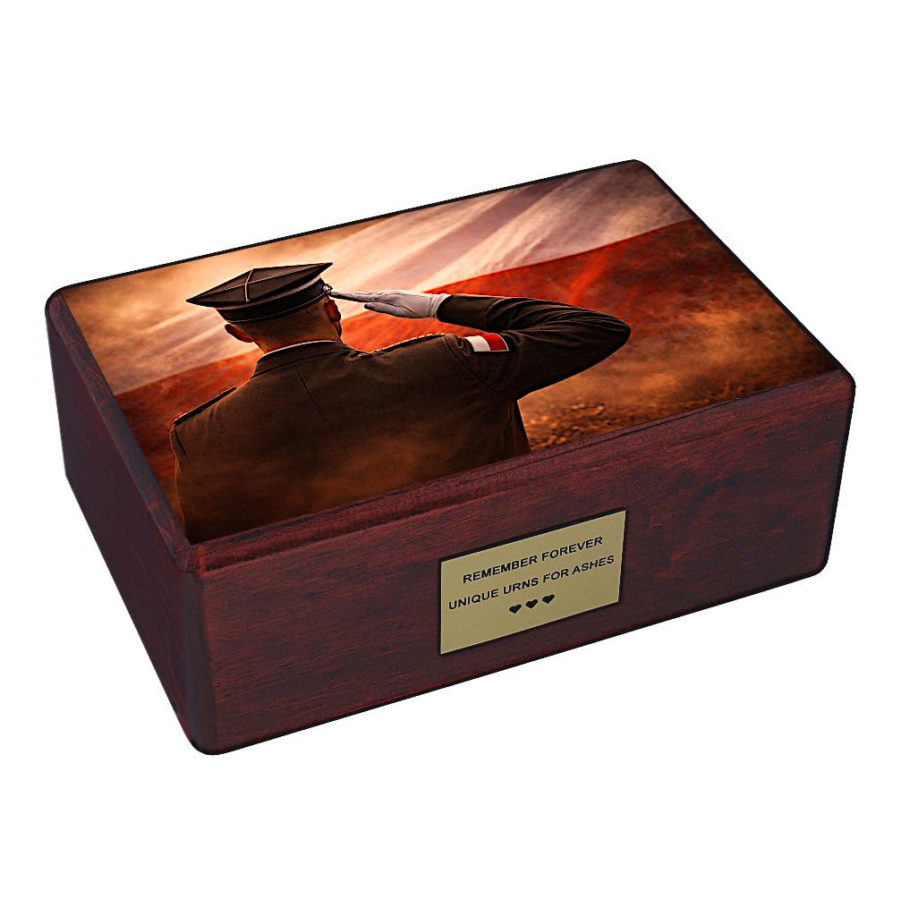 Polish Soldier Cremation Urn for Adult Human Ashes, Wooden Military Memorial and Patriotic Tribute