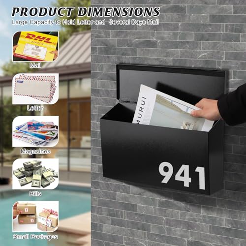 Kyodoled Wall-Mount Mailbox For House,Large Capacity Mail Box,Galvanized Steel Rust-Proof Metal Post Box,Mailboxes For Outside,15.7 Inchx9.9 Inchx4.9 Inch Black thumb #2