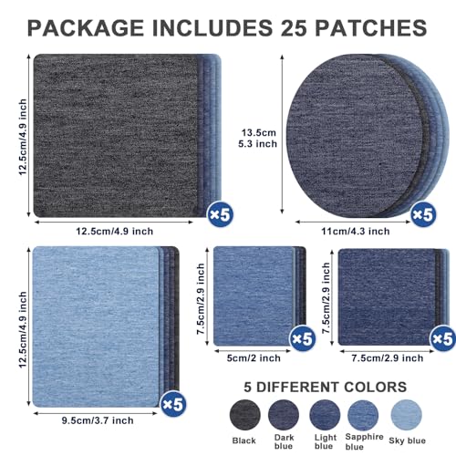 Naler 25 Pieces Denim Iron-on Patches Repair Kits,5 Shades of Iron on Patches for Clothes Jeans,Jean Patches for Inside Jeans & Clothing Repair - Thumbnail 3