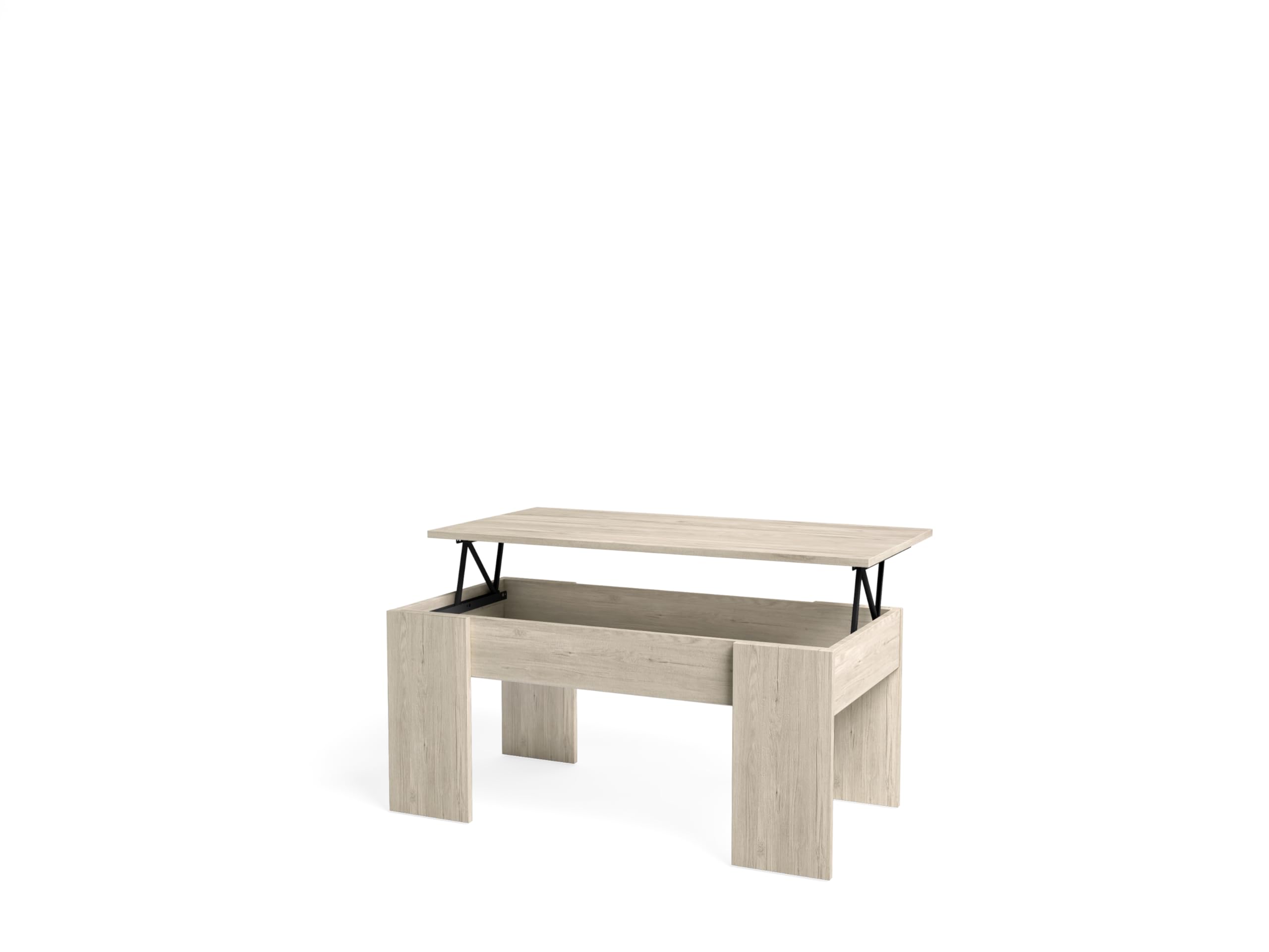 Table Basse relevable Bois Clair. 100 x 45 x 50 cm. Table de Salon avec Compartiment Moderne. Table Basse avec Plateau relevable