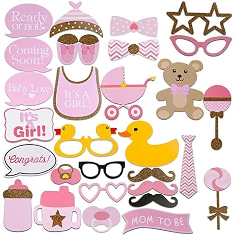 30 Pcs Baby Shower Photo Booth Props Girl Pink Gender Reveal Props for Baby Shower Party Favor Cover