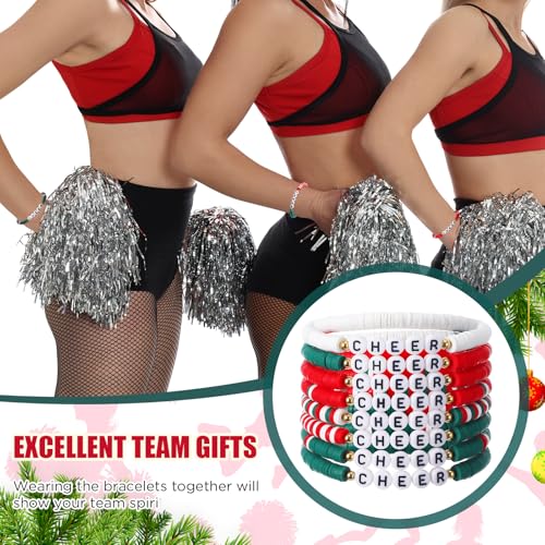 Image of Landical 24 Pcs Cheerleader Gifts Stackable Clay Bead Cheer Bracelets Friendship Bracelets Senior Night Cheer Gifts for Girls(Christmas Colors)