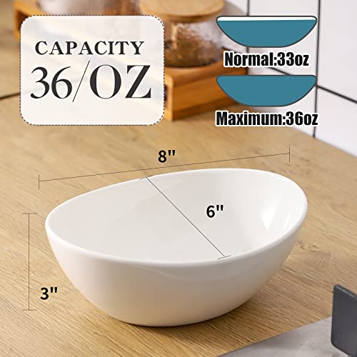 Hasense Porcelain Serving Bowls, Large Serving Dishes For Holiday,36 Ounce White Salad Bowls, Side Dishes Pasta Popcorn Microwave & Dishwasher Safe Dinner Parties, Set Of 4 #TOP1