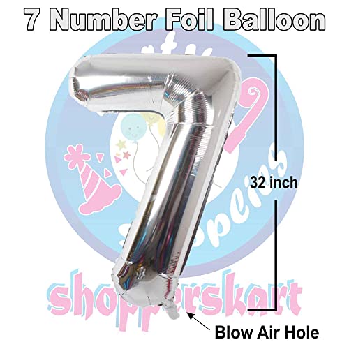 Image of Silver 32 Inches 7 Numbers Shape Large Big Foil Helium Balloons For Party Decorations In Happy Birthday Anniversary Office Items Materials Set Pack, 1 Piece
