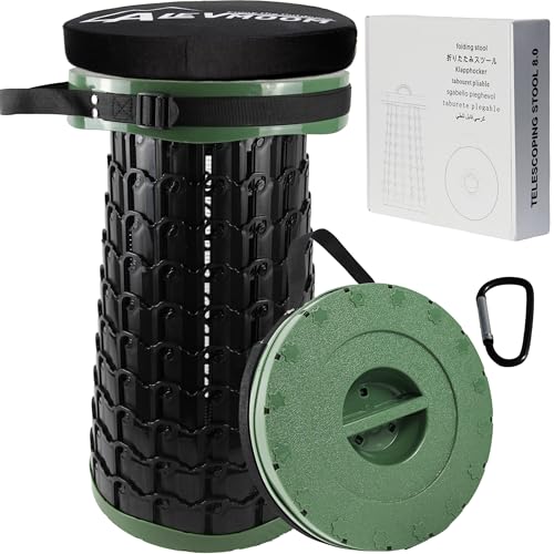 Image of ALEVMOOM Upgraded XXL Collapsilbe Stool with Cushion,More Sturdy and Height 19.7 inch,D11.8 inch,Portable and Lightweight Adjustable Telescoping Stool for Camping Hiking BBQ Max Loading 1000Ibs