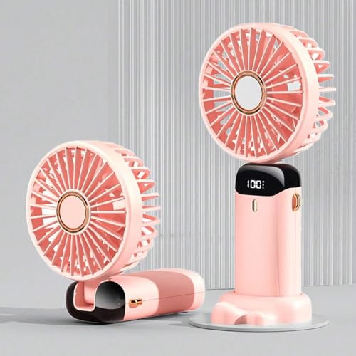 BullTek Mini ventilador portátil USB recargable 5 velocidades | Plegable y articulado | De cuello y mesa | Silencioso y compacto | Ideal para oficina, viajes, verano, deportes y al aire libre (rosa)