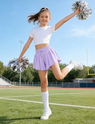 Image of EXARUS Girls Flowy Butterfly Shorts Athletic 2 in 1 Running Skirt Shorts Preppy Cheer Gymnastics Kids Clothes 6-14Y