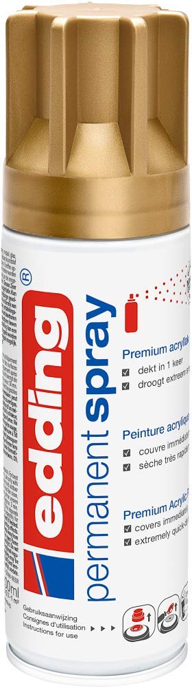 edding 5200 Permanent Spray Rich Gold Matt 200 ml Acrylic Paint for Glass Metal Wood Ceramic Plastic Canvas