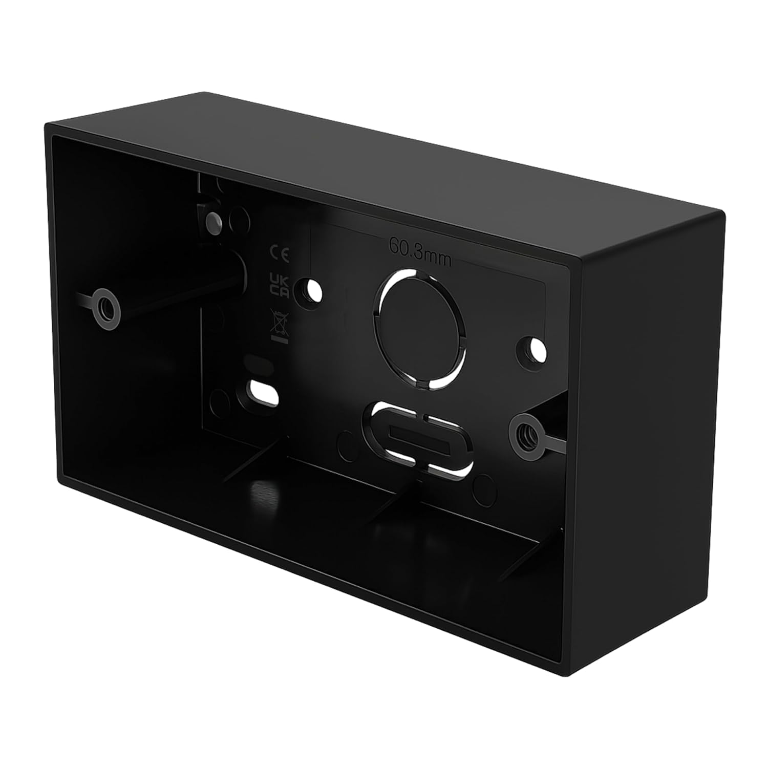 Evoges 2 Gang Pattress Box Black 44mm Deep – PVC Surface Back Box with Knockouts, Rounded Corners – Electrical Mounting Box for Light Switches & Plug Sockets (5)