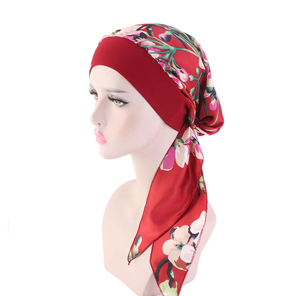 JUHONNZWomen Chemo Turban, Cotton Turban Cap Elastic Head Cover Turbans Satin Head Scarf Headwear Headwrap for Cancer Women