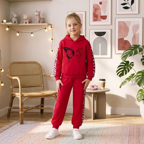 Image of Girls Clothes Fall Winter Toddler Outfits Leopard-print Hoodie Sweatshirt + Sweatpants 2 Piece Set 4-12 Years