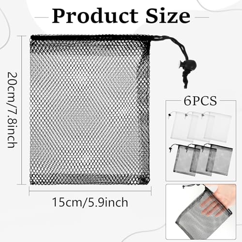 6pcs Nylon Mesh Drawstring Bags - Small Mesh Bags with Cord Lock Closure for Gifts, Laundry, Kitchen, Jewelry, Toys, Wedding (Black, 5.9 x 7.8 Inch)2