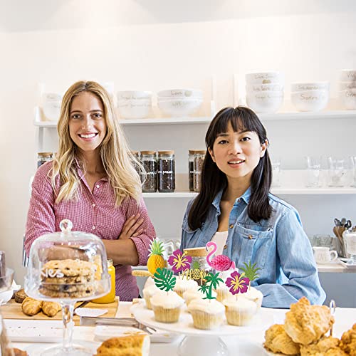 28 Pcs Tropical Cupcake Toppers Glitter Leaf Pineapple Flower Palm Tree Flamingo Cupcake Picks Aloha Cake Decorations For Summer Hawaiian Luau Theme Baby Shower Birthday Wedding Party Supplies #TOP5