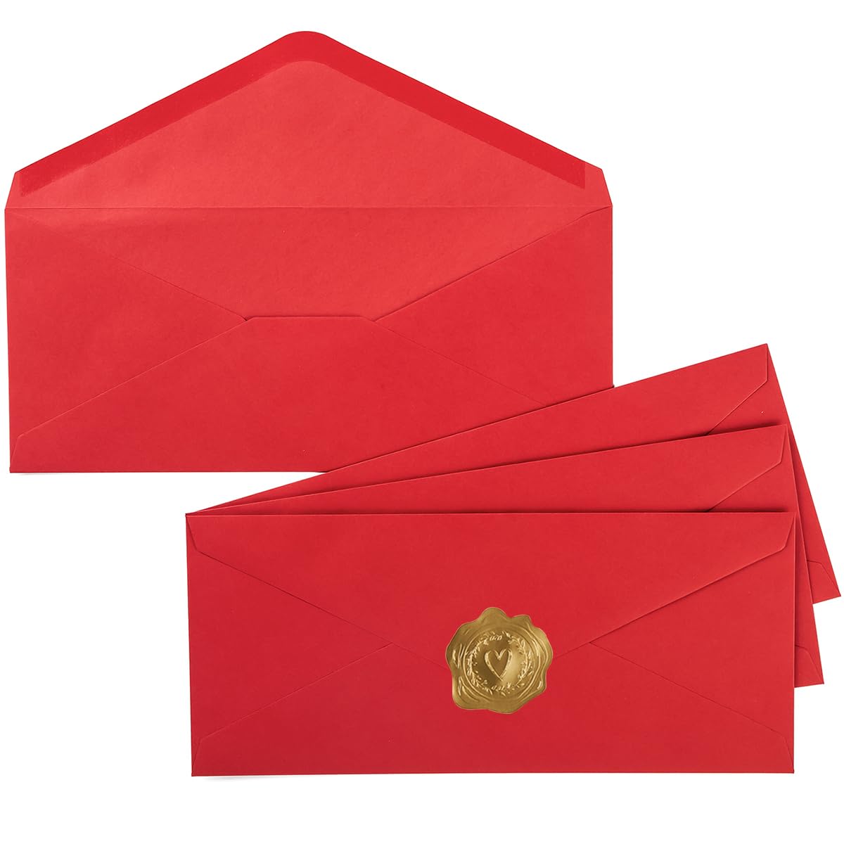 50 Pack #10 Business Envelopes Standard V Flap Invoices Envelopes for Office Checks, Business Letterhead, Letter Mailing 4.13 x 9.49 Inches (Red)