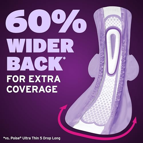 Image of Poise Overnight Ultra Thin Incontinence & Postpartum Pads with Wings for Bladder Leaks, 8 Drop Extra Absorbent, Long Length, 20 Count
