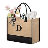 BeeGreen Personalized Gift Bag for Women Beach Tote Jute Birthday Gifts Bag for Friends Mother Large Initial Totes Bags for Bridal Shower Unique Bridesmaid Gifts D