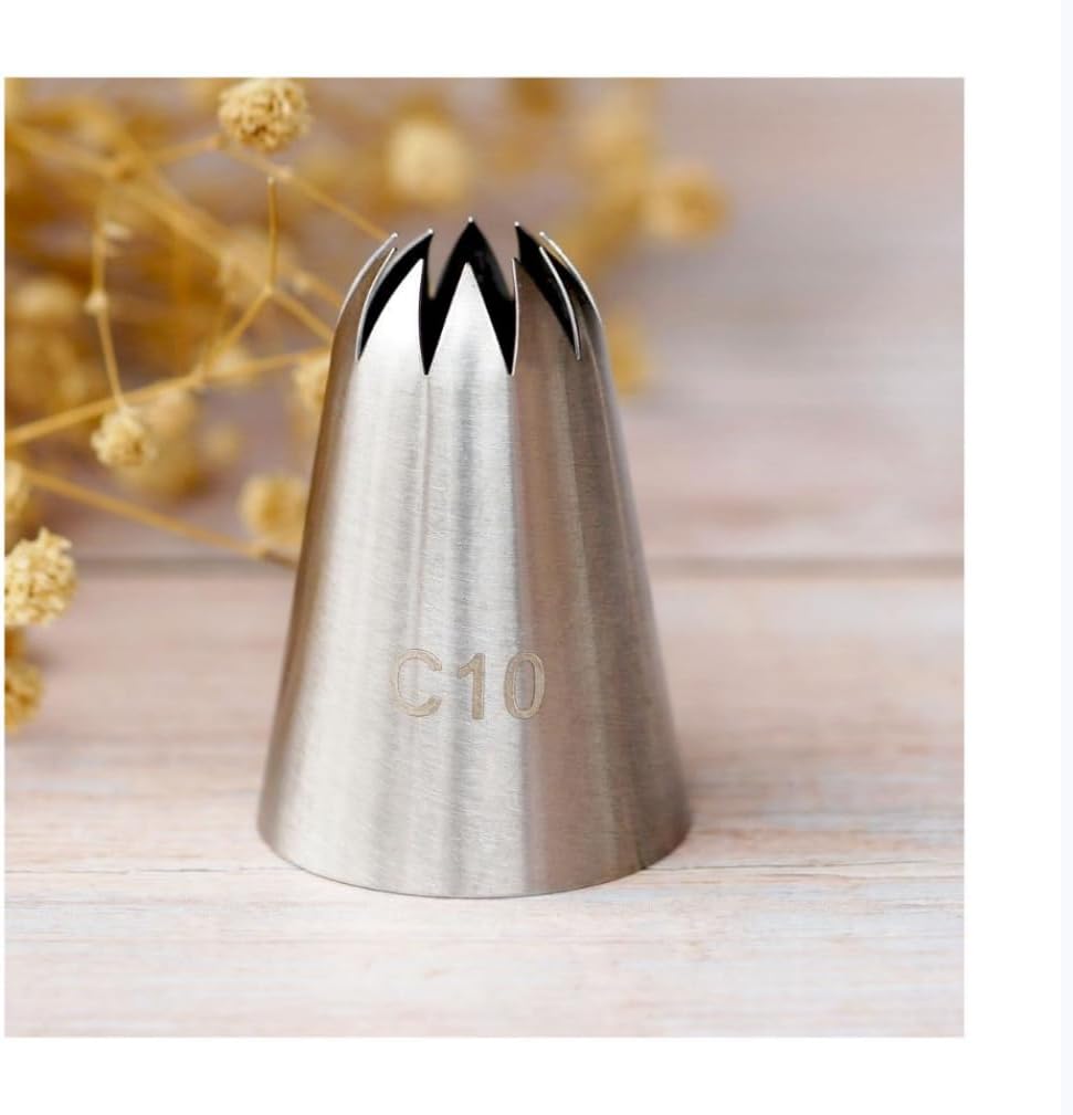 Baking Supplies C10 Large Size Piping Nozzle Cake Cream Decoration Stainless Steel Icing Pastry Tools 10 Teeth Close Star Cake Decorating Tips Set