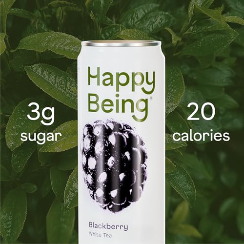 Image of Happy Being Blackberry White Tea - Antioxidant & Polyphenol Rich, Infused with Turmeric, Elderberry, Plant-Based, Low Sugar & Low Calorie Drinks, 12oz (16 Pack)
